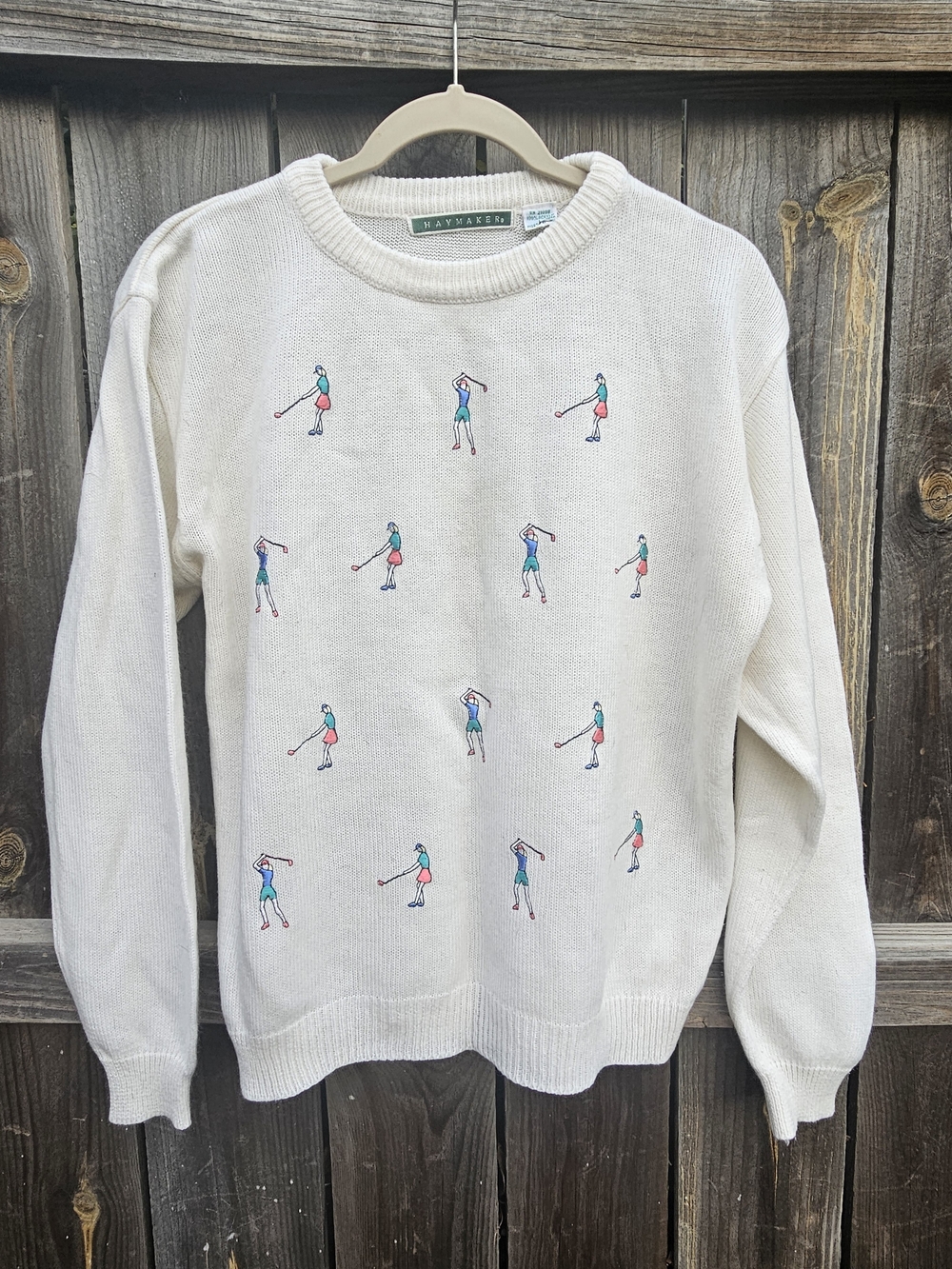 VTG Haymaker Pullover Knit Sweater Women's Large Barbiecore Golf Preppy White